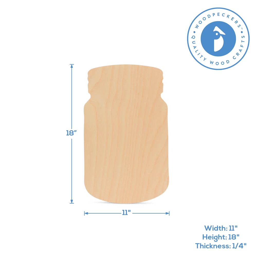 Wood Mason Jar Cutout 18 x 11-inch, Pack of 3 Wood Burning Wood Shape,  Wooden Crafts Unfinished for Country Party Decor, by Woodpeckers 
